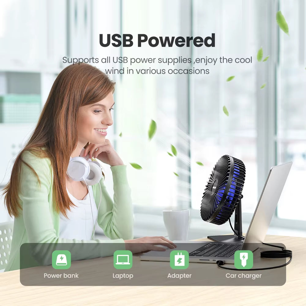 Desk Fan Portable USB Fan 90° Adjustable Cooling Fan Mute 3 Speed Adjustment Ultra Quiet Suitable for Home Desk Office