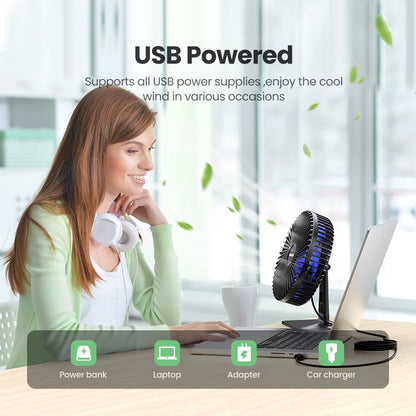 Desk Fan Portable USB Fan 90° Adjustable Cooling Fan Mute 3 Speed Adjustment Ultra Quiet Suitable for Home Desk Office