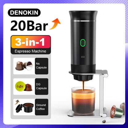 Wireless Electric Portable Espresso Coffee Machine for Car & Home Camping Coffee Maker 3-In-1 Capsule Powder Travel Coffee Maker